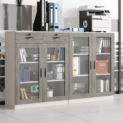 Armadio di archiviazione a chiusura in vetro a telaio di legno per stampanti e archivi per ufficio