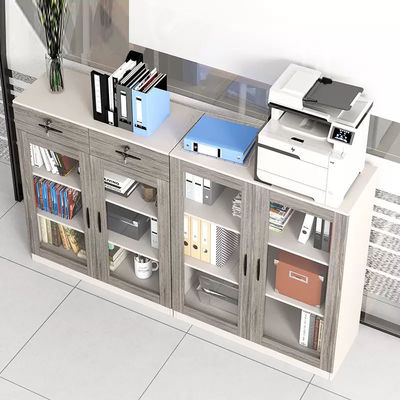 Armadio di archiviazione a chiusura in vetro a telaio di legno per stampanti e archivi per ufficio