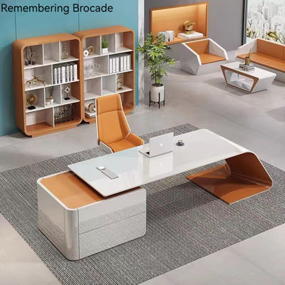Mobili da ufficio design lussuoso scrivania esecutiva lucida a forma di L e armadietto di lunghe dimensioni
