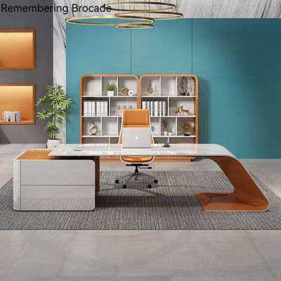 Mobili da ufficio design lussuoso scrivania esecutiva lucida a forma di L e armadietto di lunghe dimensioni
