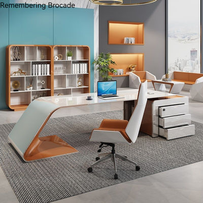 Mobili da ufficio design lussuoso scrivania esecutiva lucida a forma di L e armadietto di lunghe dimensioni