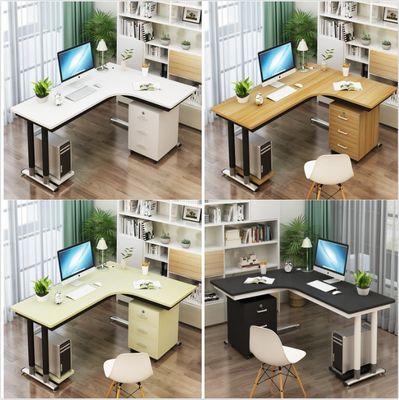 Scrivania di ufficio a forma di L in legno con funzione di sollevamento
