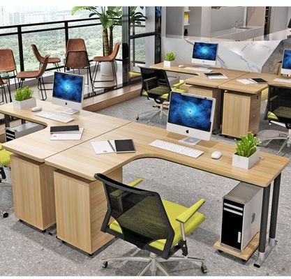 Scrivania di ufficio a forma di L in legno con funzione di sollevamento