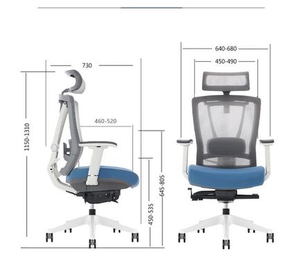 Moderna sedia da ufficio girante blu e nera per postazioni di lavoro ergonomiche